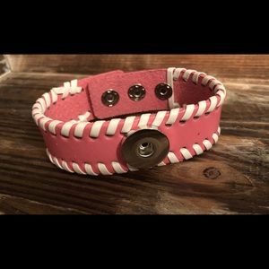 Pink Leather Snap Bracelet 18mm